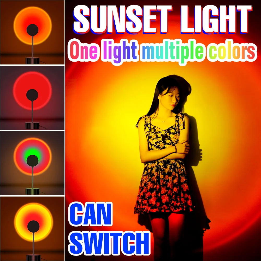 

LED Sunset Light USB Rainbow Night Lights DC 5V Projection Lamp For Home Bedroom Background Atmosphere Desk Lamps Red Projector