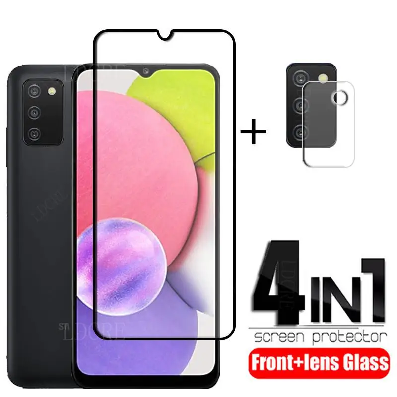 Protector de pantalla de cristal templado para Samsung Galaxy A03S, cristal de cobertura completa para Samsung A03S-0