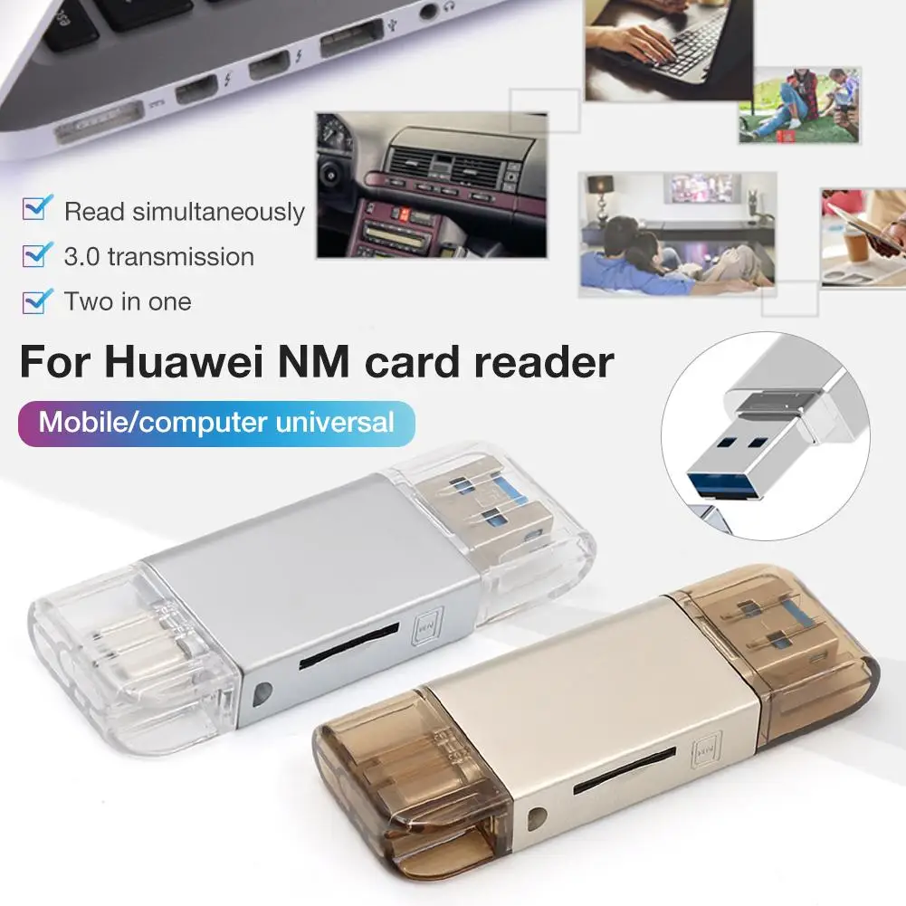 

Устройство для чтения карт памяти Huawei NM, устройство для чтения карт памяти 2 в 1, USB Type-c, цинковый сплав, поддержка TF / NM карт, несколько драйвер...