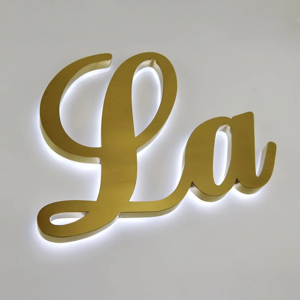 Горячая Распродажа 3D металлическая подсветка знак золотой Нержавеющая сталь