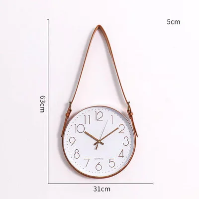 05 rose gold Современные настенные часы из розового золота в скандинавском стиле, немой механизм, стеклянные часы, минималистичный домашний декор из искусственной кожи, подвесные часы на ремне - Цвет: 05 rose gold