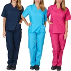 Однотонная униформа для медсестер, Женская эластичная повседневная одежда с V-образным вырезом для медсестер, рабочая одежда для клинических питомцев, врачей