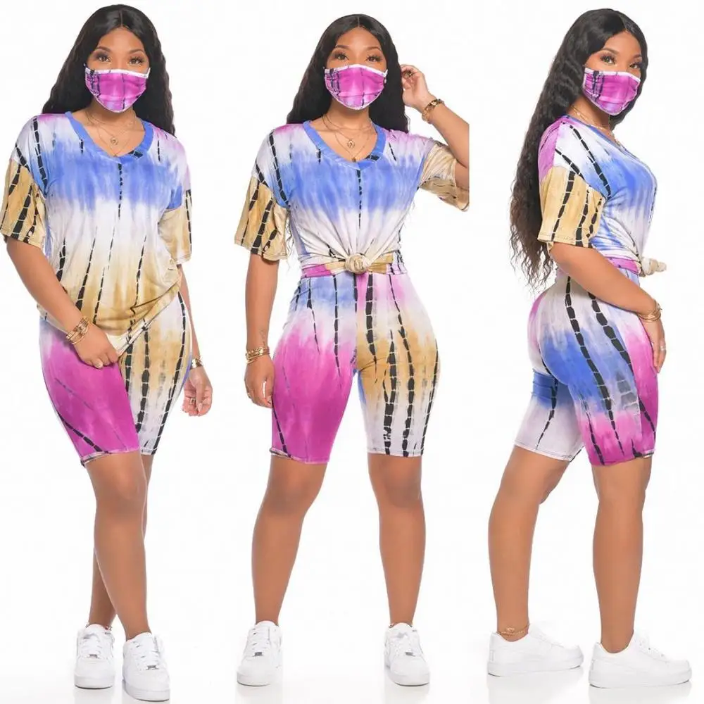 

Fashion Three Pieces Women Sets Newest Printing Short Sleeves Tracksuits T Shirt Shorts Sets Casual Sports 2020 Summer