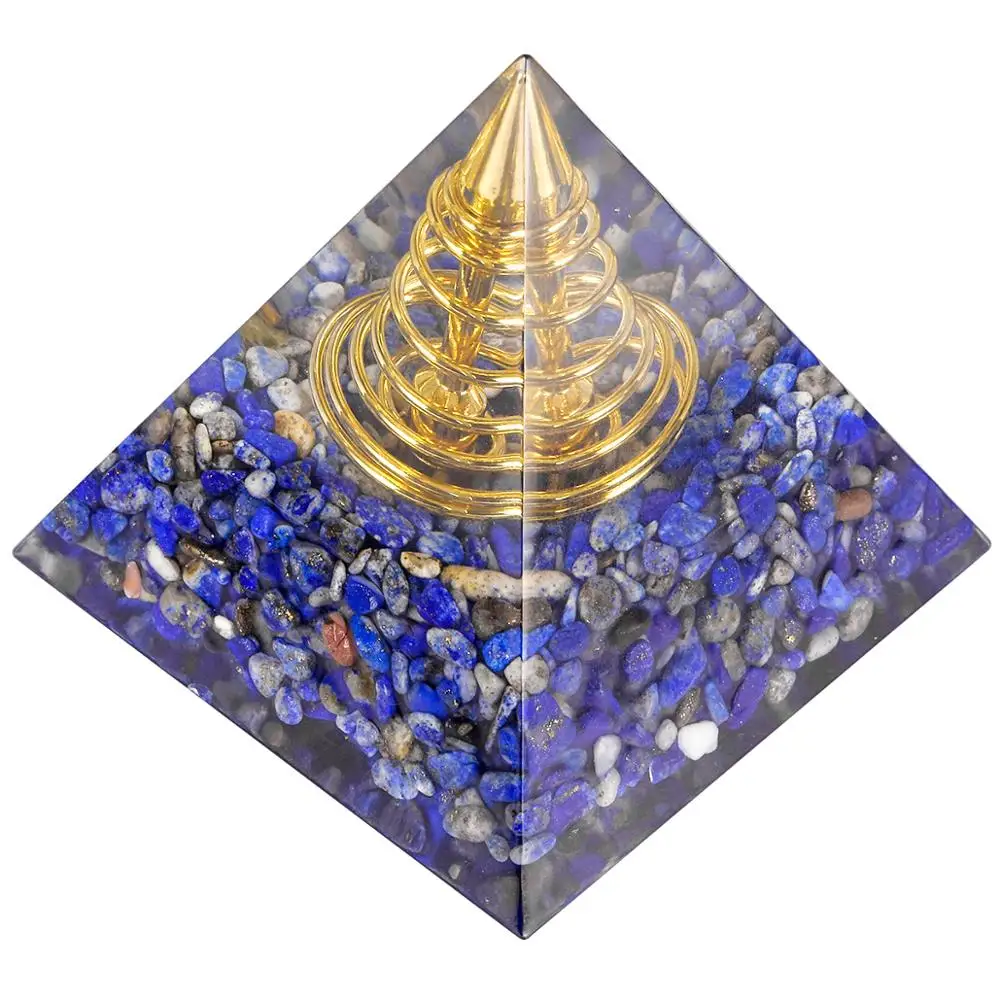 Lapis Lazuli TUMBEELLUWA целебный Кристалл Orgone Пирамида с золотой спиральной точкой, генератор энергии оргонита для йоги медитации чакра балансировки - Цвет: Lapis Lazuli