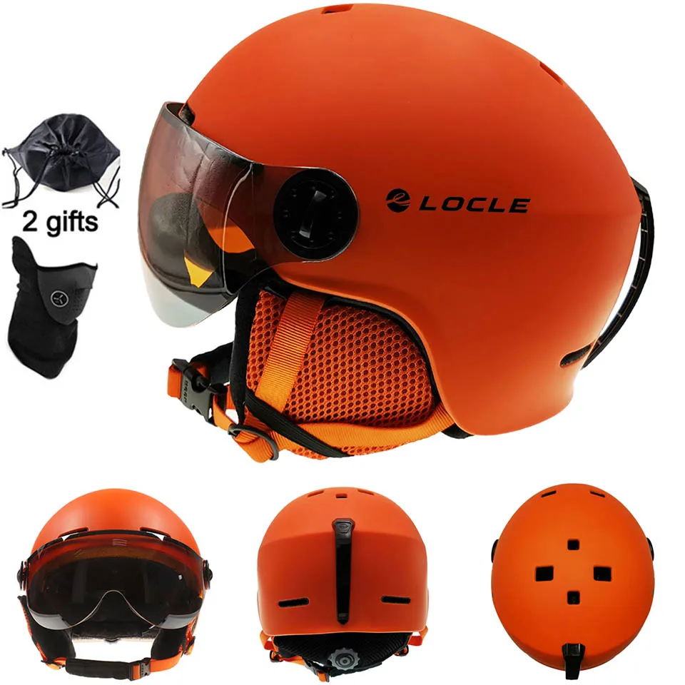 Orange Helmet LOCLE лыжный шлем с очками интегрированный PC+ EPS CE сертификация лыжный шлем для женщин и мужчин лыжный сноуборд Снежный шлем - Цвет: Orange Helmet