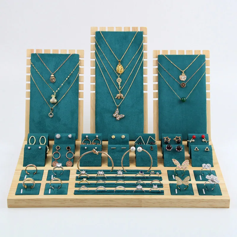 Wood Green Earring Necklaces Display Stand Pendant Hanger For Women Counter Jewelry Stand Shooting Live Jewellery Display Props