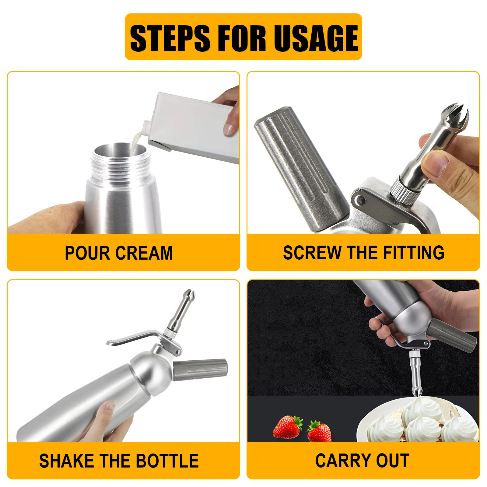 Профессиональный пистолет для вспенивания крема из нержавеющей стали/алюминия