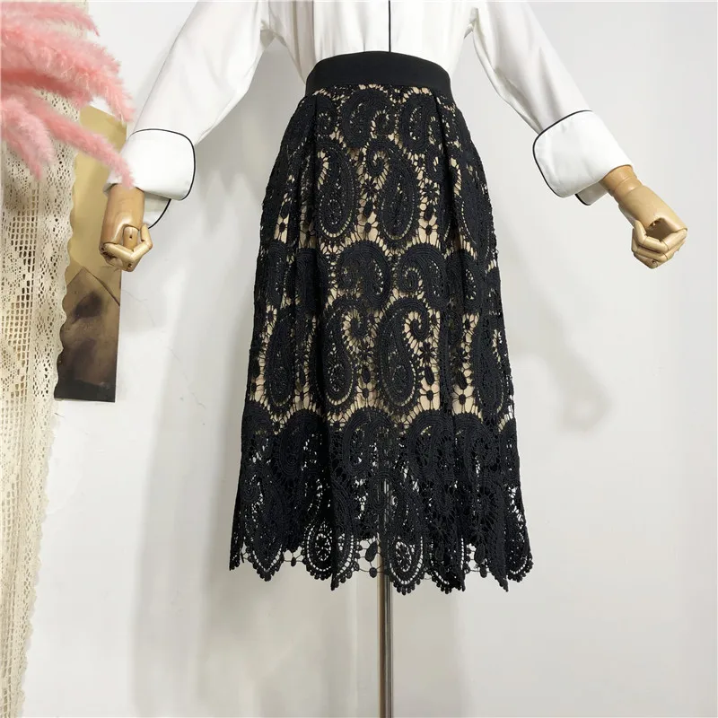 Женская юбка с высокой талией [EWQ] черная однотонная повседневная кружевной