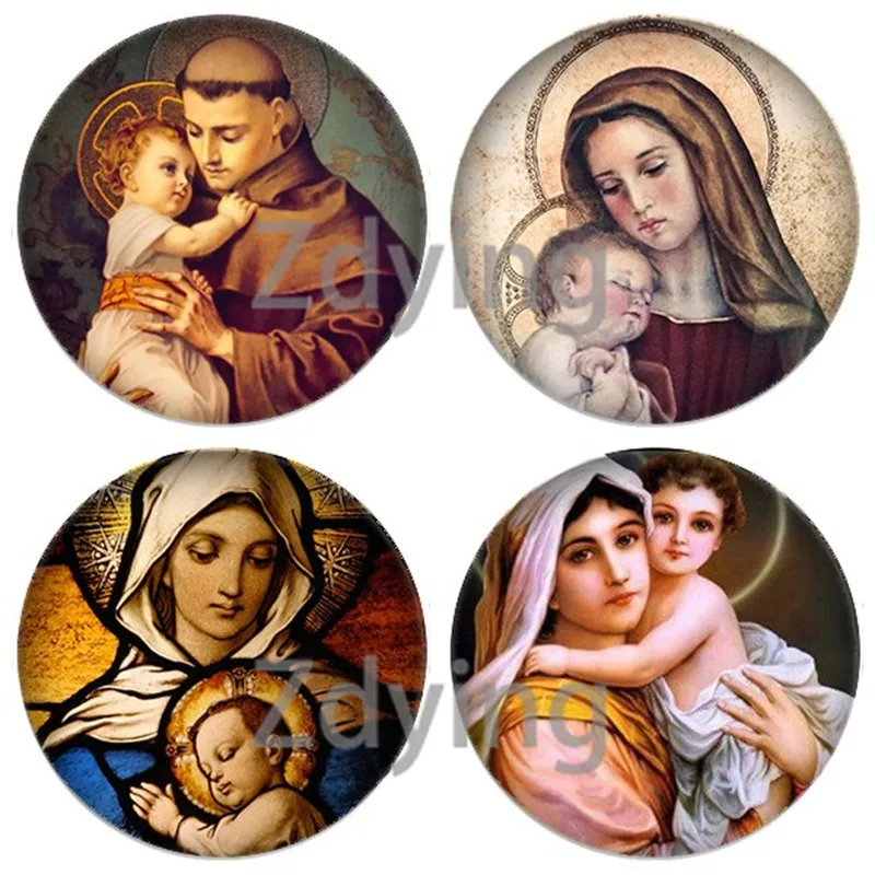 Zmo новая Дева Мария Иисус и ребенок круглый стеклянный кабошон фото купол