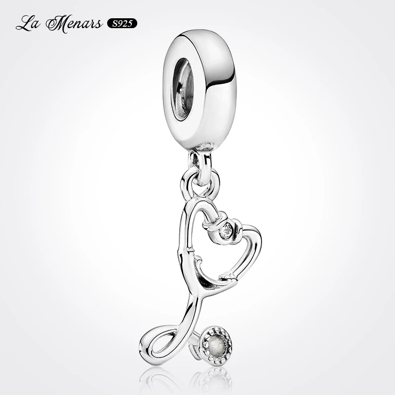 

Love Heart Stethoscope Dangle Charms Fit Original Brand Charm Bracelet Genuine Silver Plating Woman Jewelry DIY Making