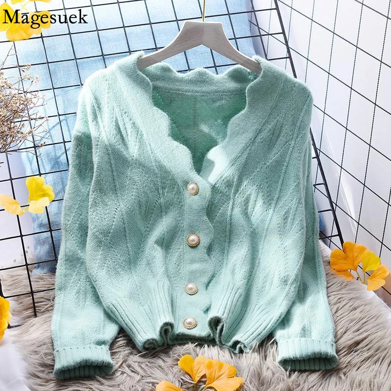 

Винтажный милый вязаный кардиган с V-образным вырезом, свитер, осенне-зимний новый шерстяной вязаный женский свитер, кардиган, Женская куртк...