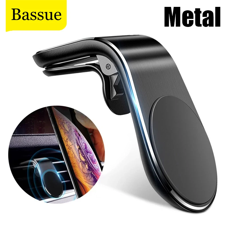 

L-Type Magnetic Car Phone Holder GPS Mount Holder Air Vent Clip 360 Metal Magnet Phone Stand For iPhone 12 11 pro Huawei Xiaomi