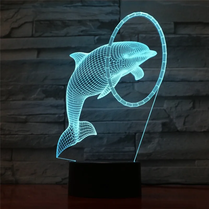 Светодиодная лампа Dolphin цветной детский Ночной светильник 3D настольная подарок