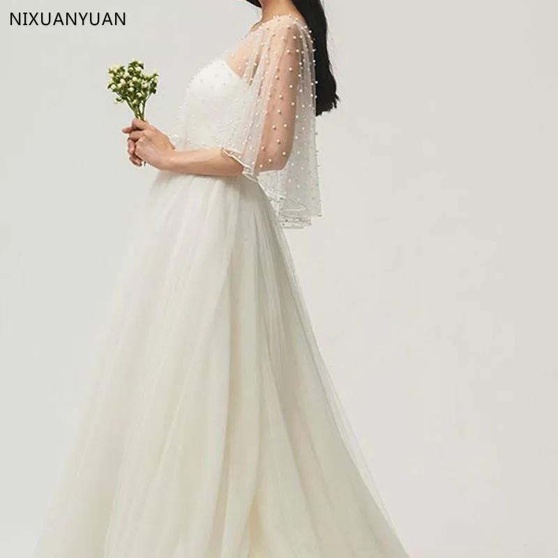 Жемчужный Свадебный Болеро Свадебная накидка белая свадебная короткая спереди