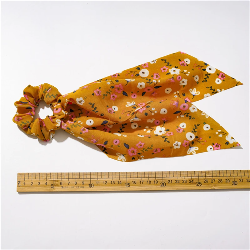 

2021 New Fashion Chiffon Silk Floral Bow Hair Scrunchies Women Hair Tie Rope Rubber Bands Ponytail Hair Accessories