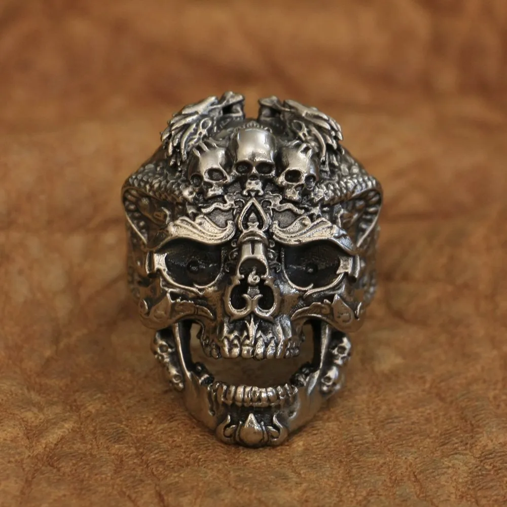 

LINSION Cupronickel Dragon Skulls Ring Mens Biker Rock Punk Jewelry CP132 US Size 7~15