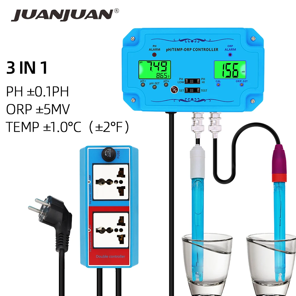 

3 in 1 PH ORP TEMP Meter Controller PH-2839 Detector BNC Type Probe Water Quality Tester for Aquarium Swimming Pools