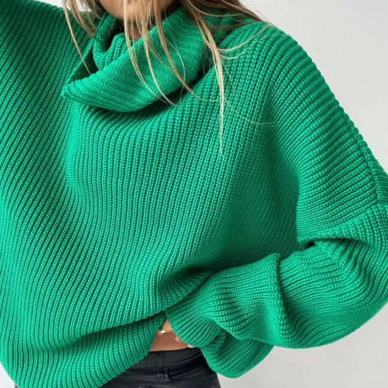 

Женский вязаный Свитер оверсайз с высоким воротником, зимние свободные базовые пуловеры с длинным рукавом, Женская Повседневная офисная тр...