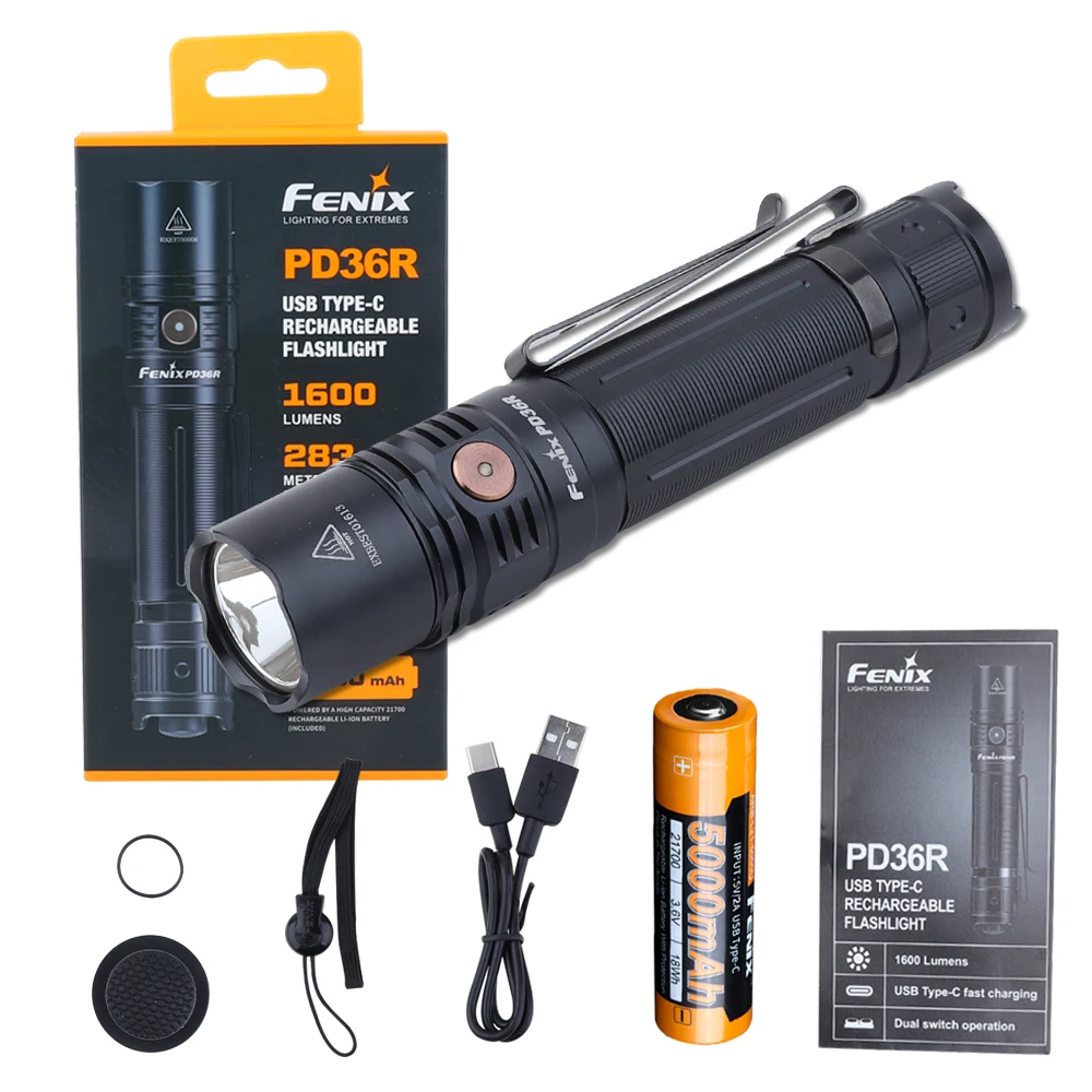 Fenix PD36R USB C перезаряжаемый 1600 люмен тактический светодиодный фонафонарь