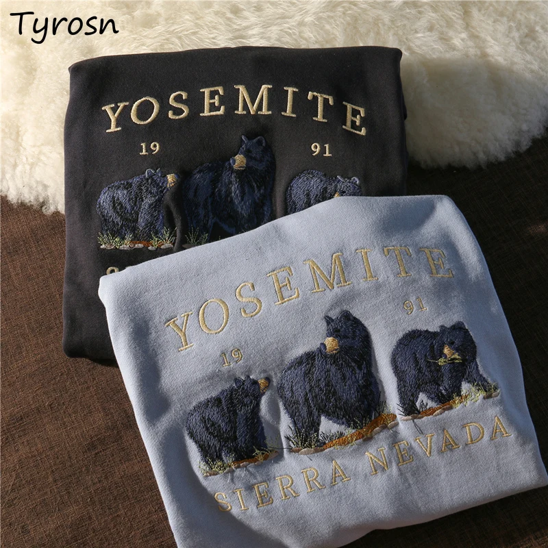 

Hoodies Women Design Embroidery-bear Letter Printing Sweatshirts Vintage Streetwear Korean Fashion Baggy Long Sleeve Tops Teens