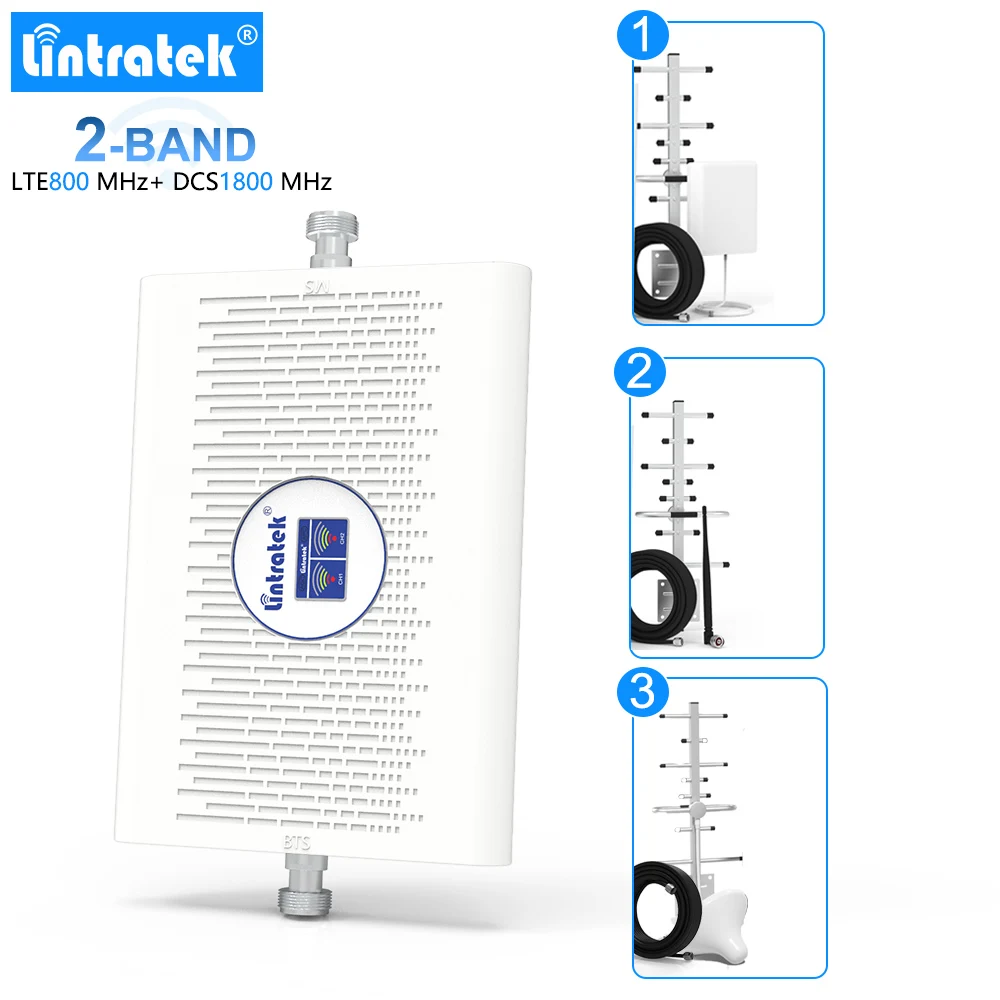 Lintratek Новый DCS 1800 LTE 800 двухдиапазонный усилитель сигнала 3G 4G сотовой связи антенна