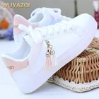 Сетчатая белая женская обувь WUYAZQI, модная дышащая обувь для студентов, Корейская повседневная обувь, спортивная обувь на плоской подошве, женская обувь Q8