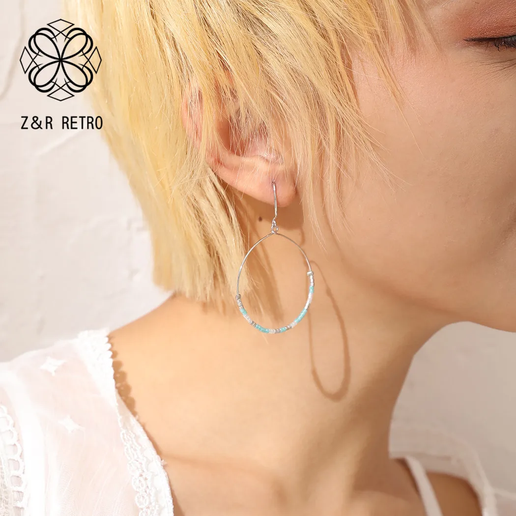 Хрустальные серьги-кольца для женщин богемные из цинкового сплава со