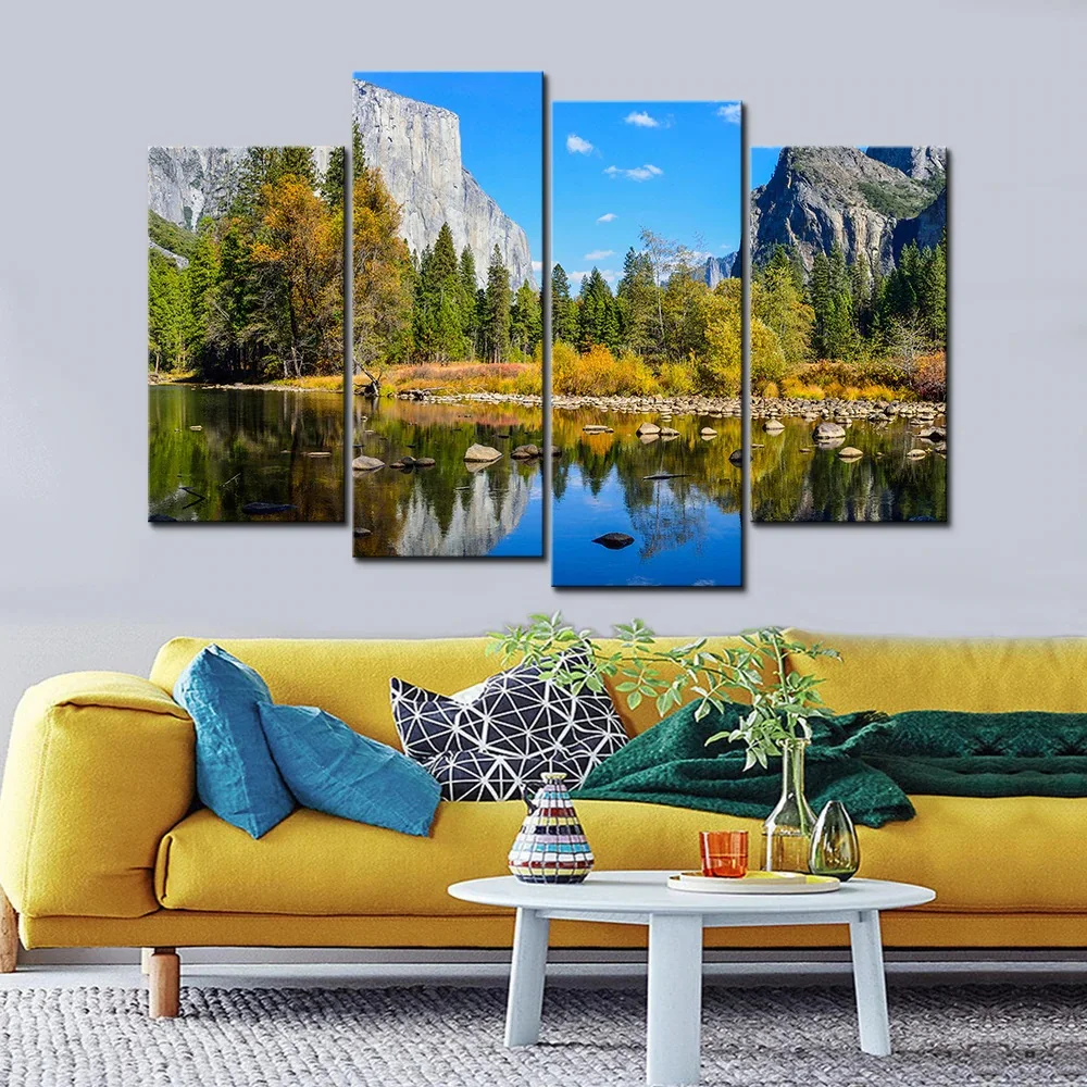 

Modular Canvas Paintings For Living Room Natural Scenery Posters Landscape Wall Art Prints Lake Forest Mountains Pictures Framed