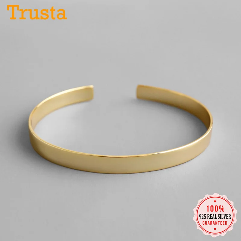 Trusta, новинка,, 925 пробы, серебряный браслет, ювелирное изделие, 9,1 г, материал, цельное серебро, простой открытый Браслет-манжета, подарок для девочек, DS1504