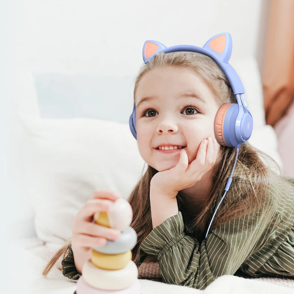 Tanie Słuchawki Przewodowe Ucho Kota Słuchawki Douszne Dla Dziecka Kid Girls Boys 85db Tryb Dla Dzieci Ochrona Słuchu Słuchawki Nauszne Do Telefonu Laptop