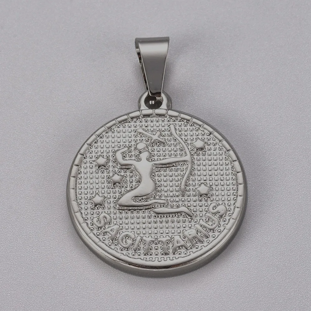 

304 Stainless Steel Pendant Sets Flat Round with Twelve Constellation/Zodiac Sign Golden, 29x25x3.2mm, Hole: 9x4.5mm