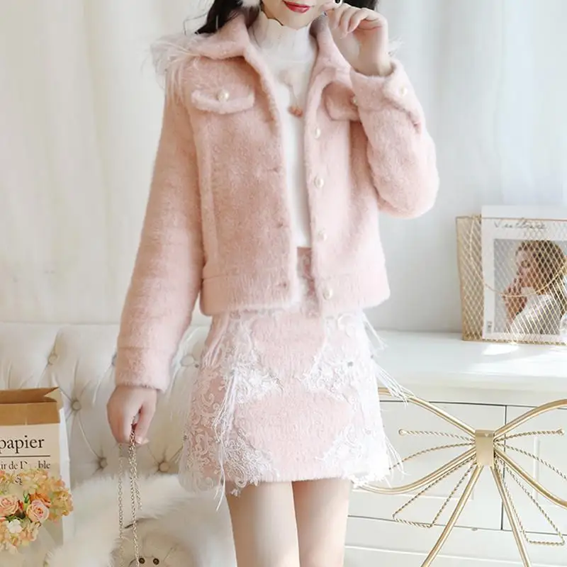 Женский осенне зимний Кардиган + юбка женский костюм из искусственной норки