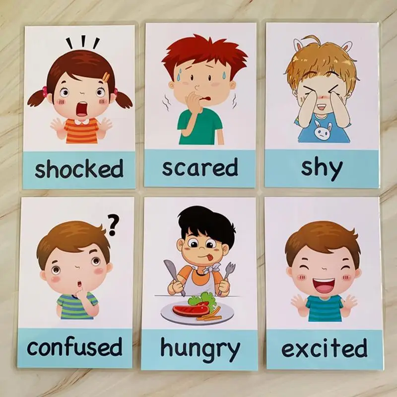 14pcs Montessori Kids English Learning Cards Cartoon Emotion Flash Card For Children Baby Early Educational Memory Game Toys | Игрушки и