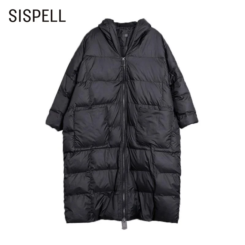 

SISPELL Pure Color Casual Woemn's Padded Coat V Neck With Hat Patchwork Zipper Warm For Female Casual Coats Fashion Winter New