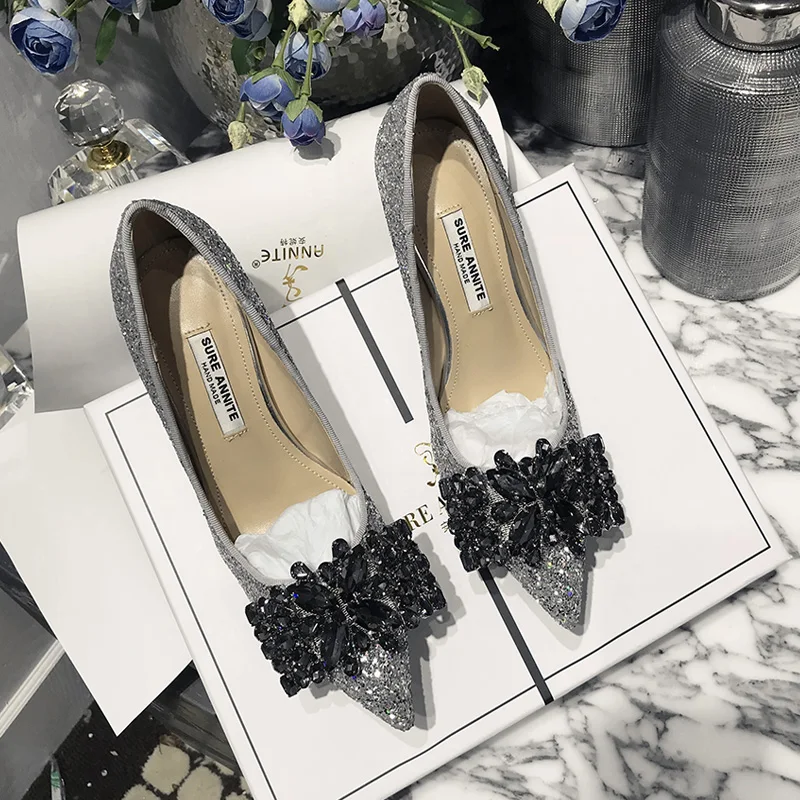 Tacones Mujer/Осенняя женская обувь; туфли-лодочки с острым носком; шикарные женские свадебные туфли на высоком каблуке со стразами; scarpe donna
