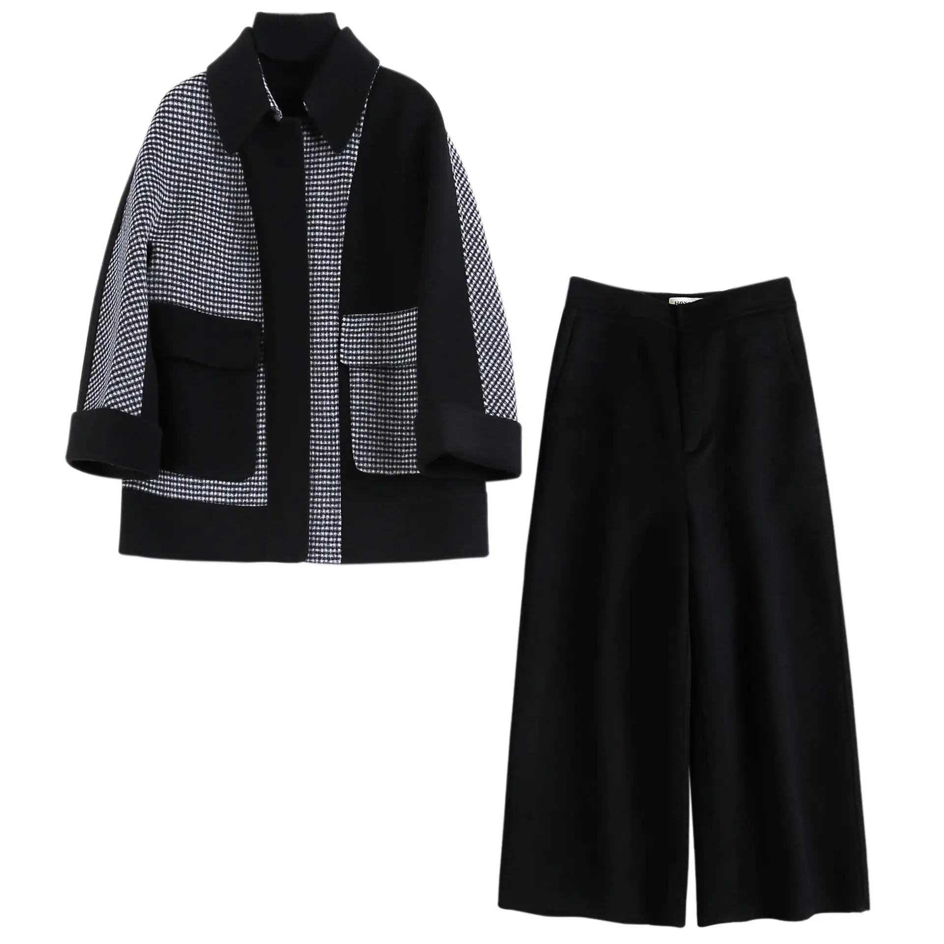 Осень зима 2020 повседневные свободные широкие брюки костюм для женщин куртка в