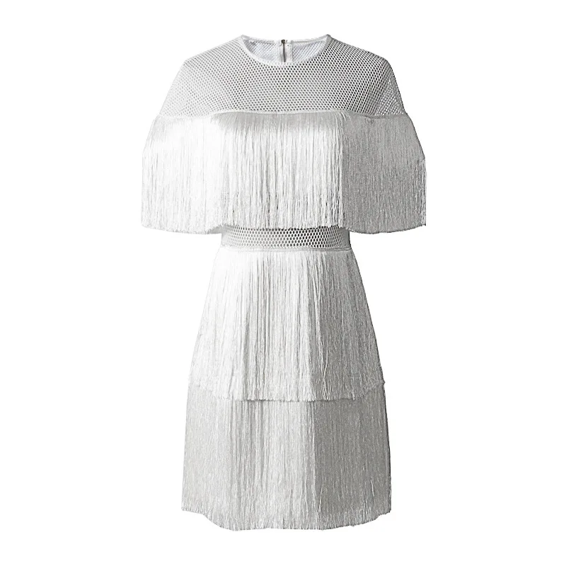 Женское платье с коротким рукавом круглым вырезом и кисточками | Женская одежда