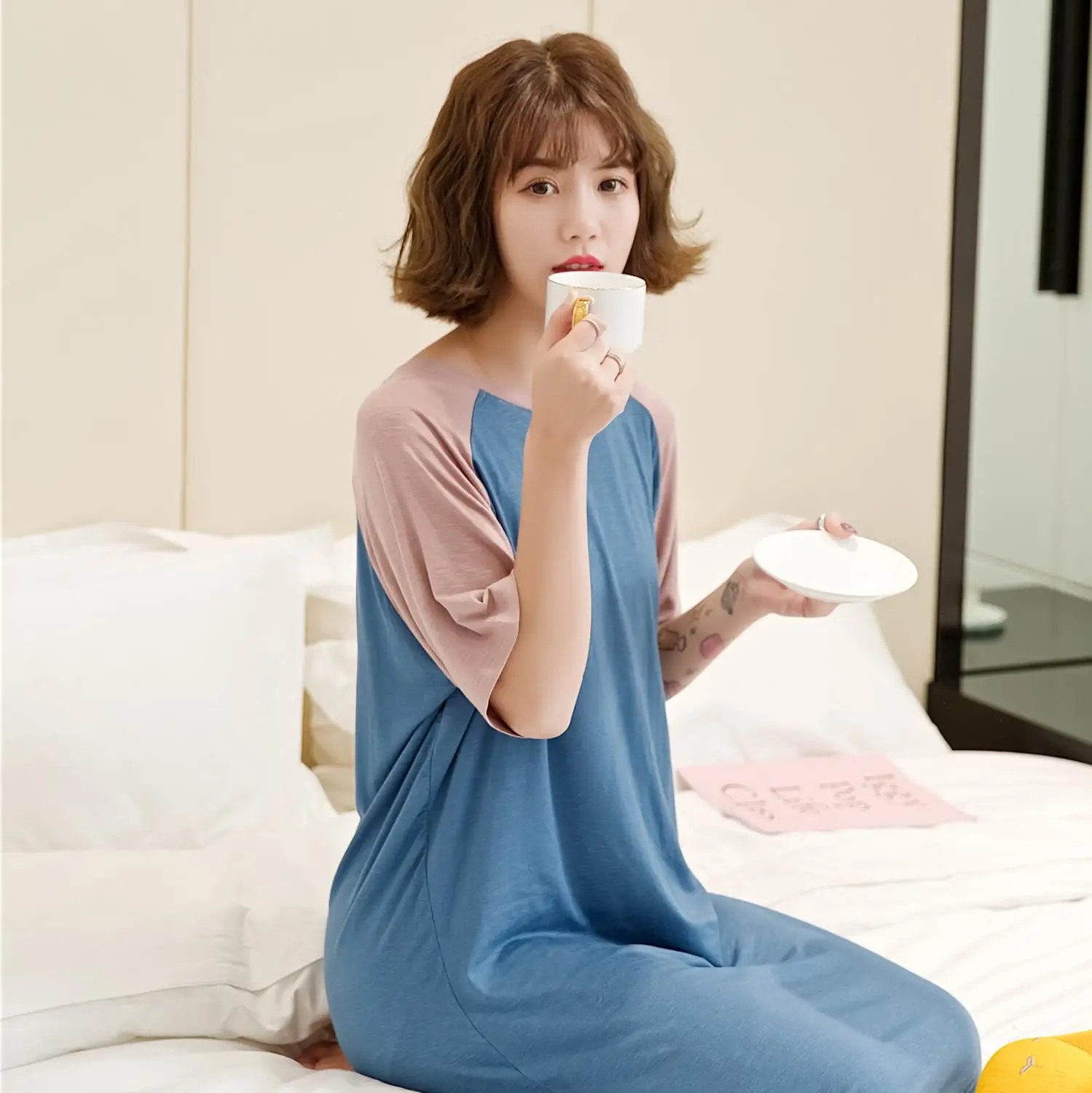 Супердлинная женская ночная рубашка летняя Корейская тонкая Модальная