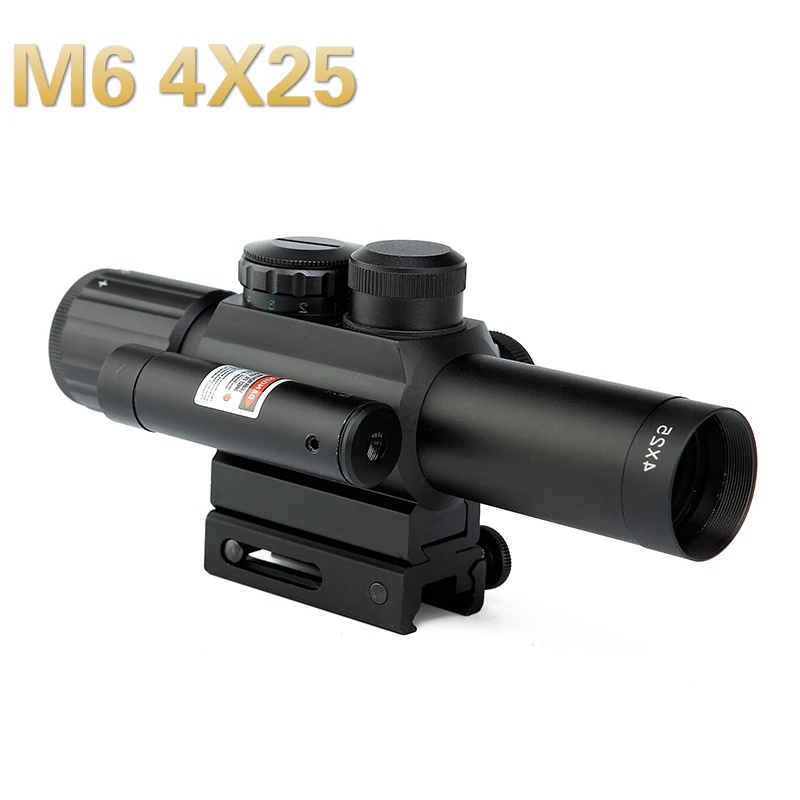 Охотничий прицел M6 4x25 с зеленой мил красной точкой и лазером 20 мм Пикатинни