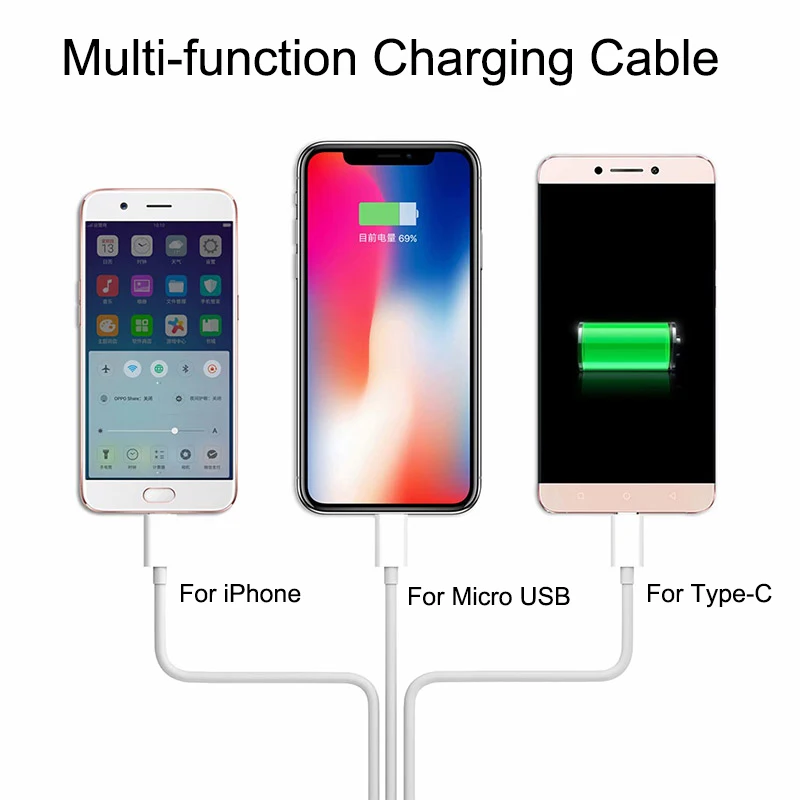 3 в 1 USB кабель брелок короткий микро-usb Тип C мульти зарядное устройство кабель для Xiaomi huawei iPhone зарядка