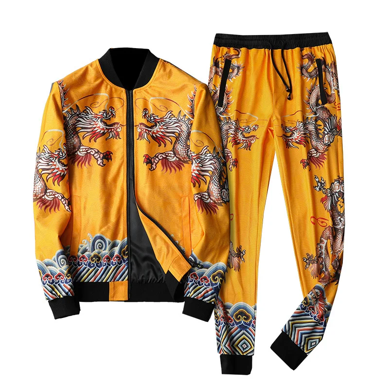 

Роскошная Осенняя толстовка с золотым Драконом для мужчин Conjunto Deportivo Hombre Ensemble Homme дизайнерская модная мужская одежда (куртка + штаны) 5xl