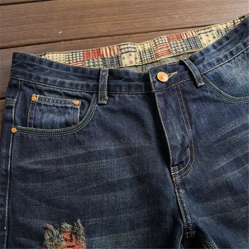 

Fashion Brand Ripped Jeans Trousers Pants Straight Personality Patch Jeans Homme Waistline Skinny Jeans Men Plus Size Nice Pop