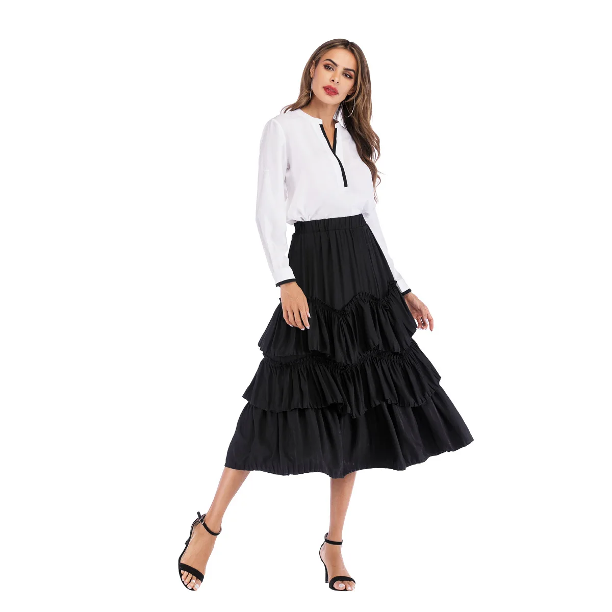 

Retro Ruffle Skirt Woman High Waist Elegant A-line Dress Woman Plus Size Harajuku Skirts