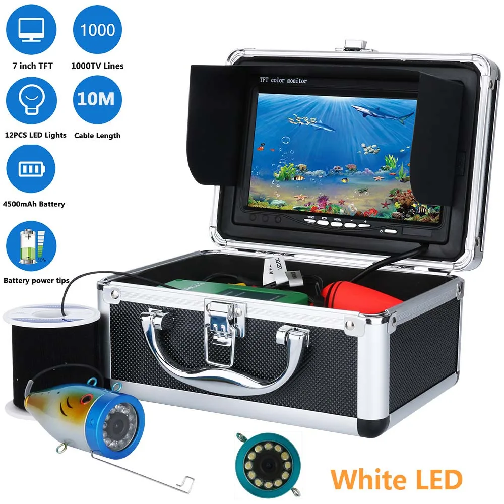

7" Inch 1000tvl Underwater Fishing Video Camera Kit 2 PCS LED white Lamp Lights Video Fish Finder Lake Under Water fish camera