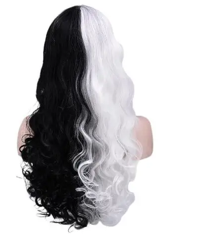 

Danganronpa Dangan Ronpa Monokuma Long White Black Ponytails Curly Wig Heat Resistant Hair Cosplay Costume Wigs + Free Wig Cap