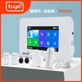 Awaywar WIFI GSM home Security Burglar smart Alarm System kit Tuya 4.3 inch touch screen APP Remote Control RFID Arm Disarm