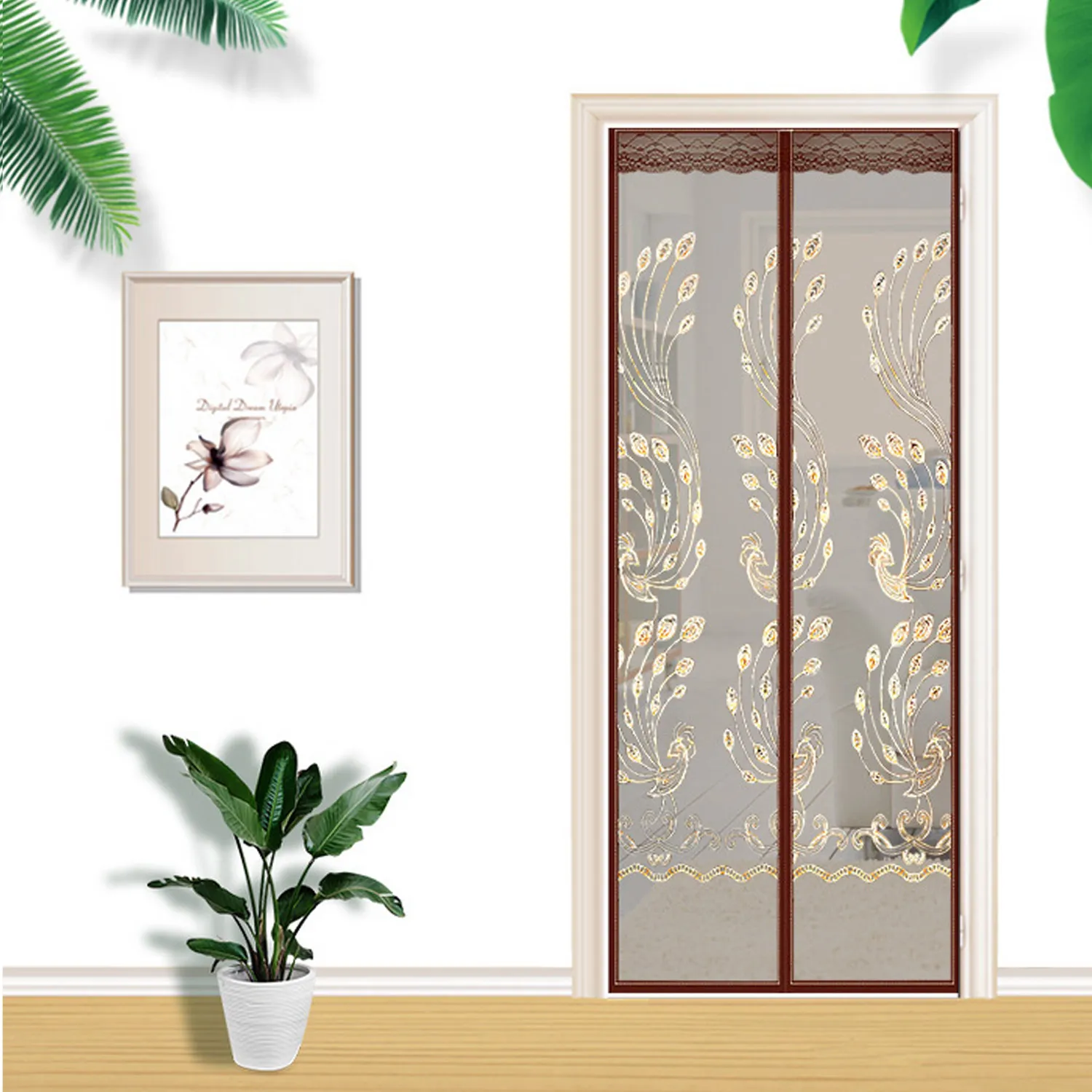 Магнитная занавеска для дверей сетчатая сетка от комаров и насекомых с цветами