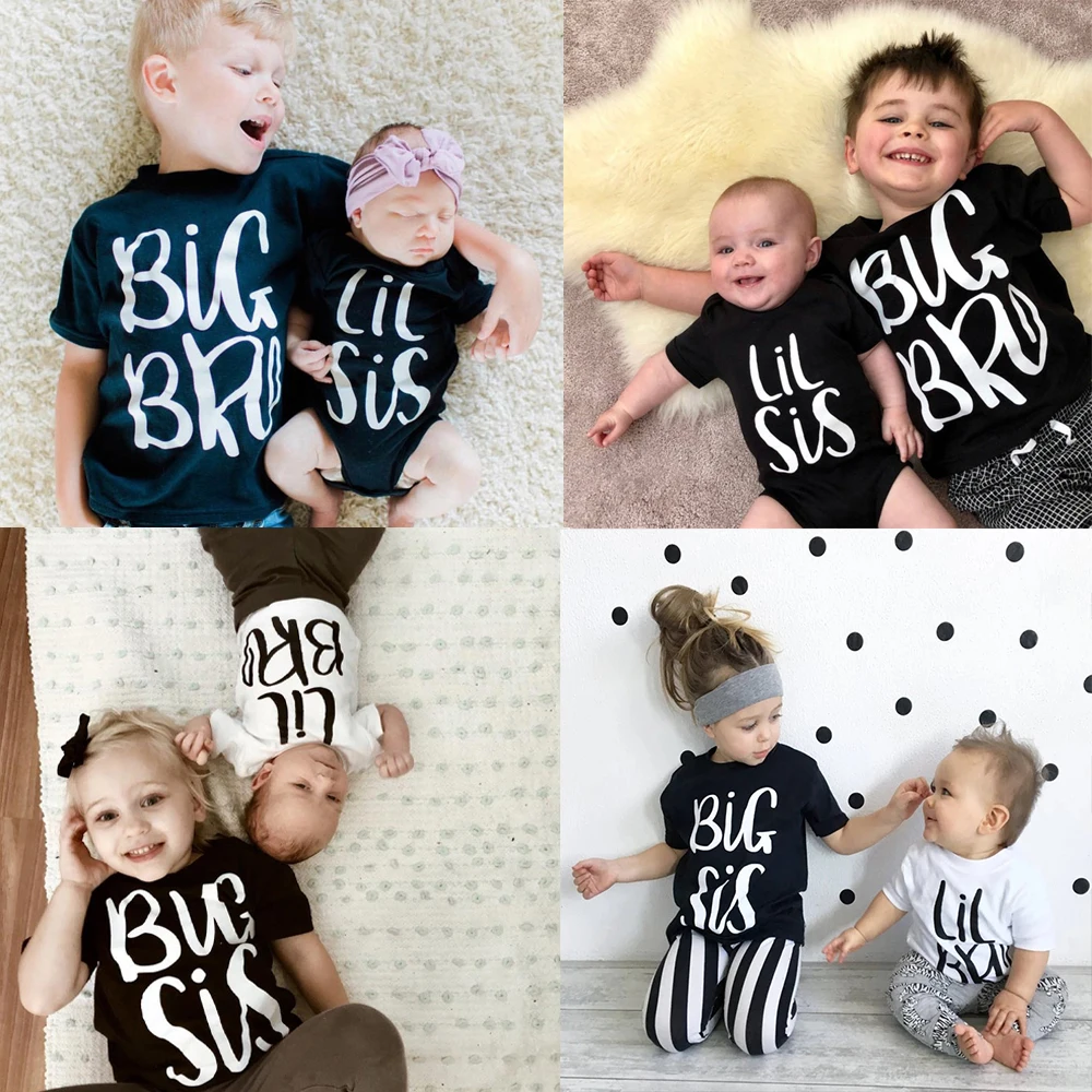 

Sibling Set Big Brother Little Sister Sibling Clothes Children's Gift Big Bro Lil Sis T Shirt Baby Romper Twins Matching Outfits