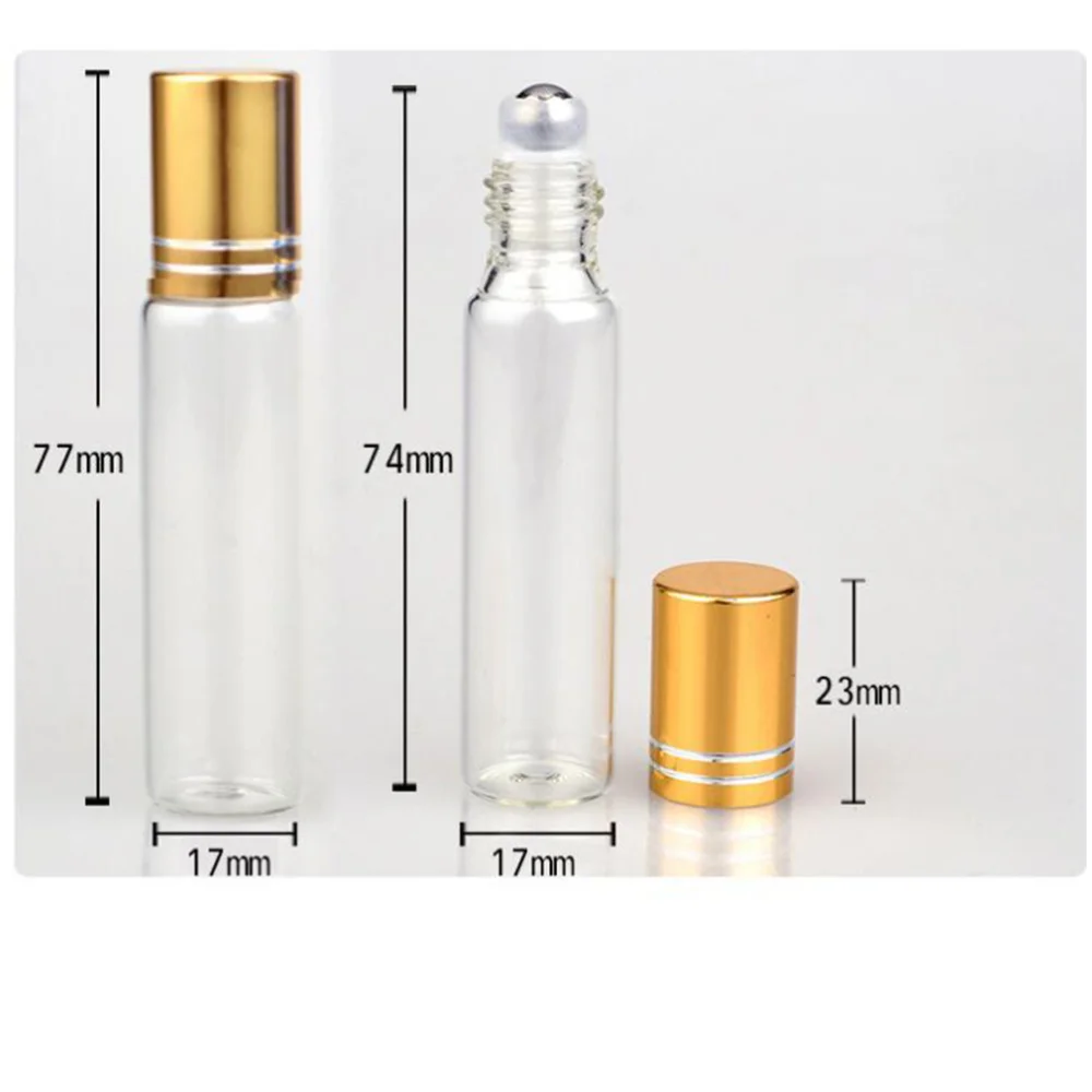 

10Pcs 10ml Transparent Roller Bottles Essential Oil Subpackaging Bottle Rolling Bottles (Golden, Silver, Black, Blue,
