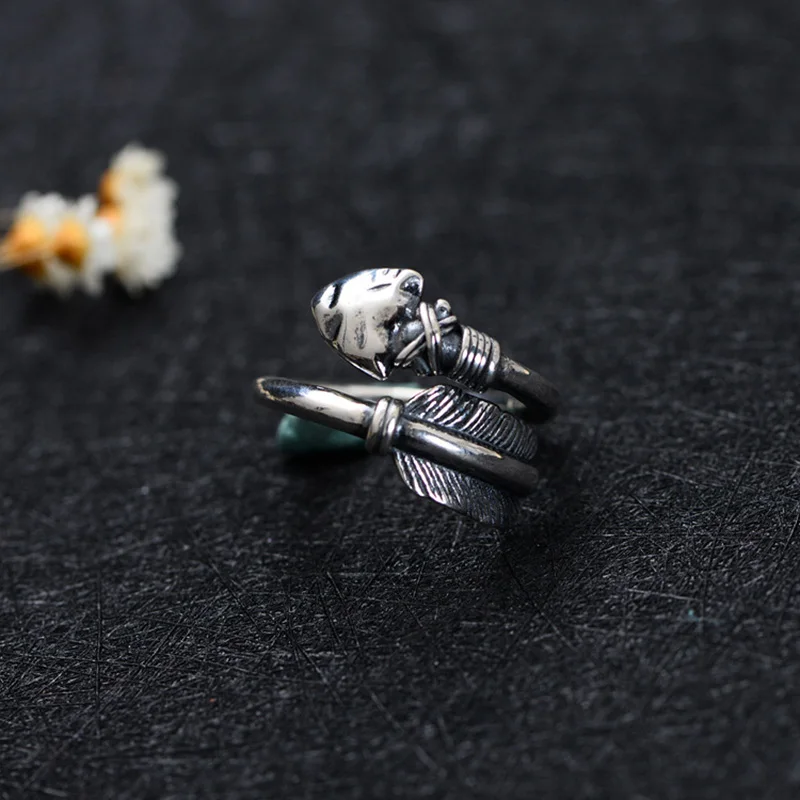 

S925 Sterling Silver Arrow Rings For Men and Women Open Adjustable Indian Ring Retro Vintage Punk Rock
